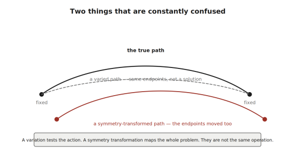 A varied path against a symmetry-transformed path